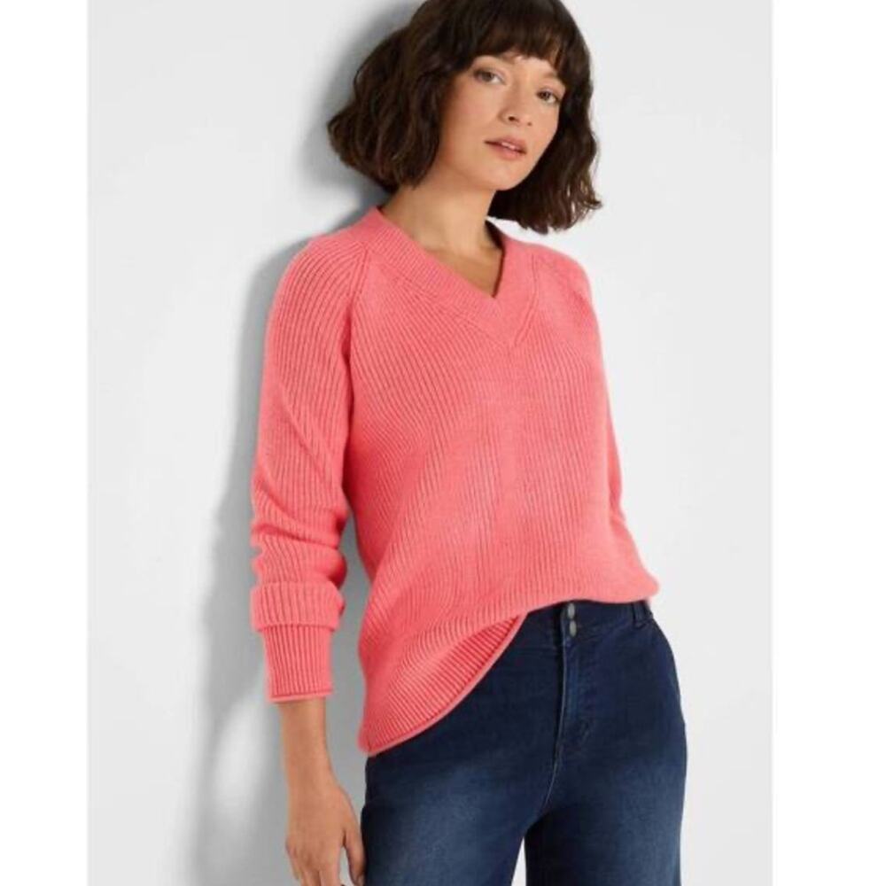 Nic + Zoe Shaker Stitch V-Neck Sweater XL Snapdragon Pink Waffle Knit Pullover